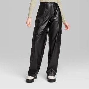 Womens High Rise, Straight Leg, Faux Leather Cargo Pants. Wild Fable, Size Large